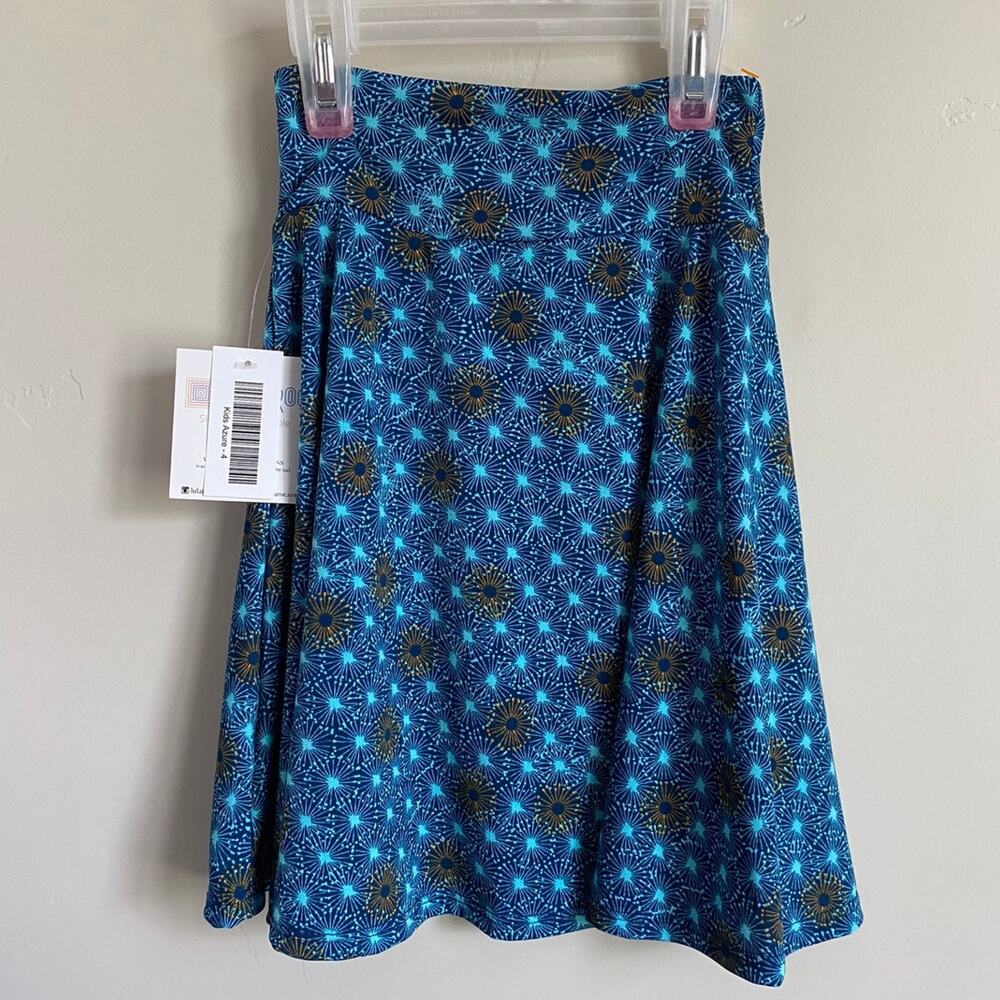 Lularoe Kids Azure A-Line Knee Length Blue Skirt Sz Kids 4 NWT Flowy Stretchy